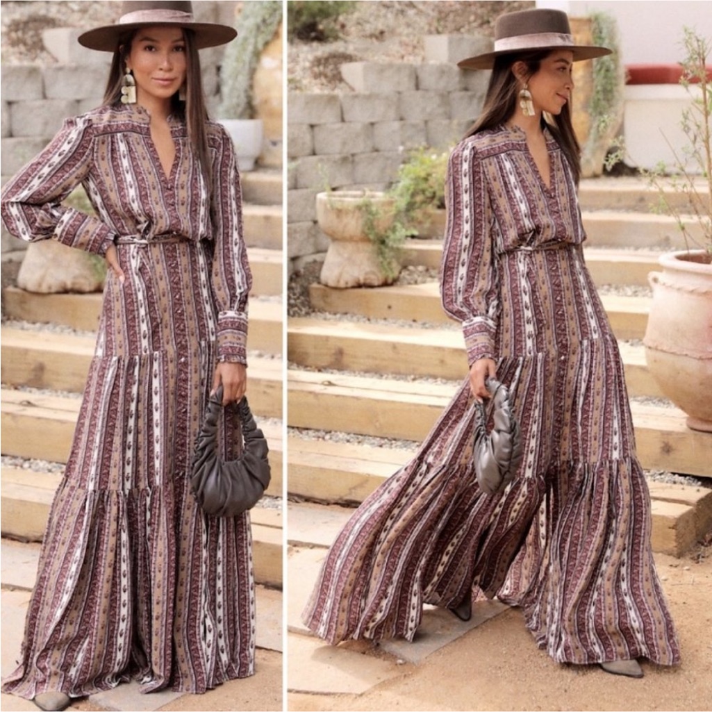 Veronica Beard Maidens Satin Tiered Belted Maxi Dress Size 2 Ecru Multi